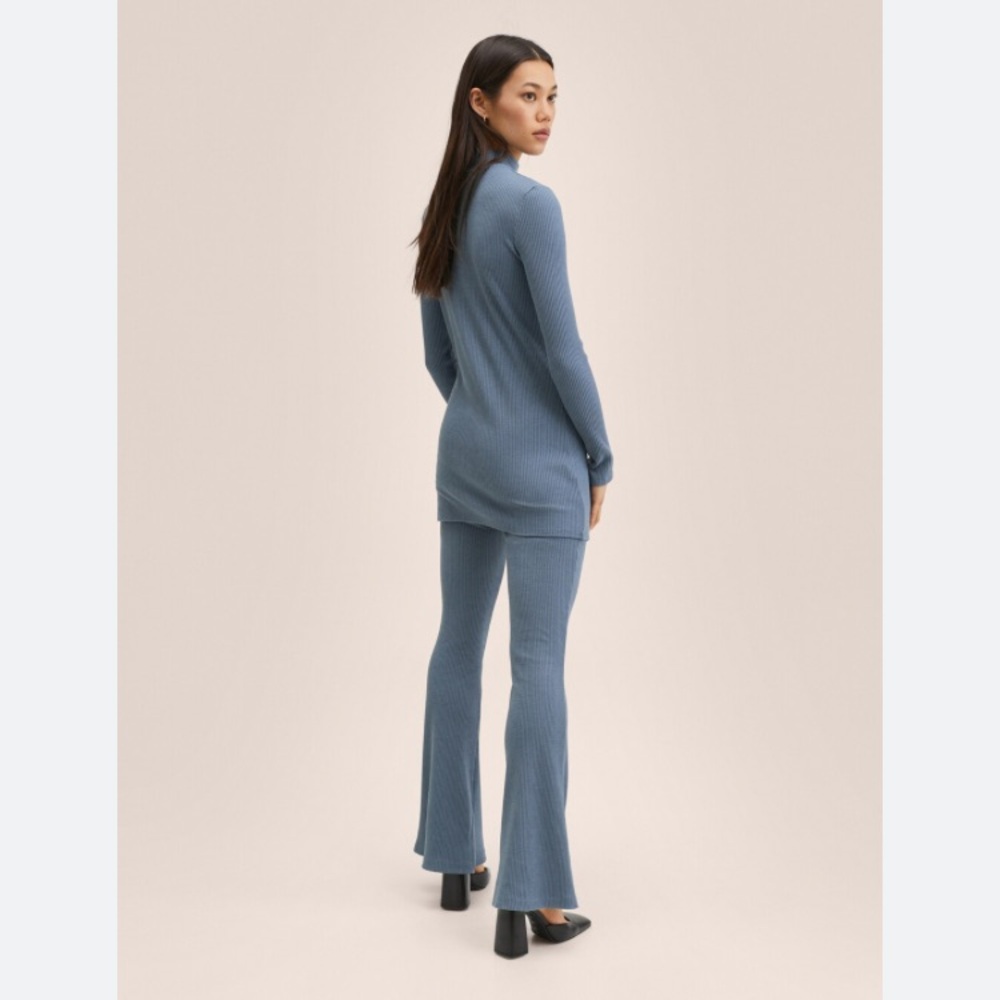 MANGO Women’s High Collar Blue Long Ribbed Sweater Size Small - Picture 4 of 9